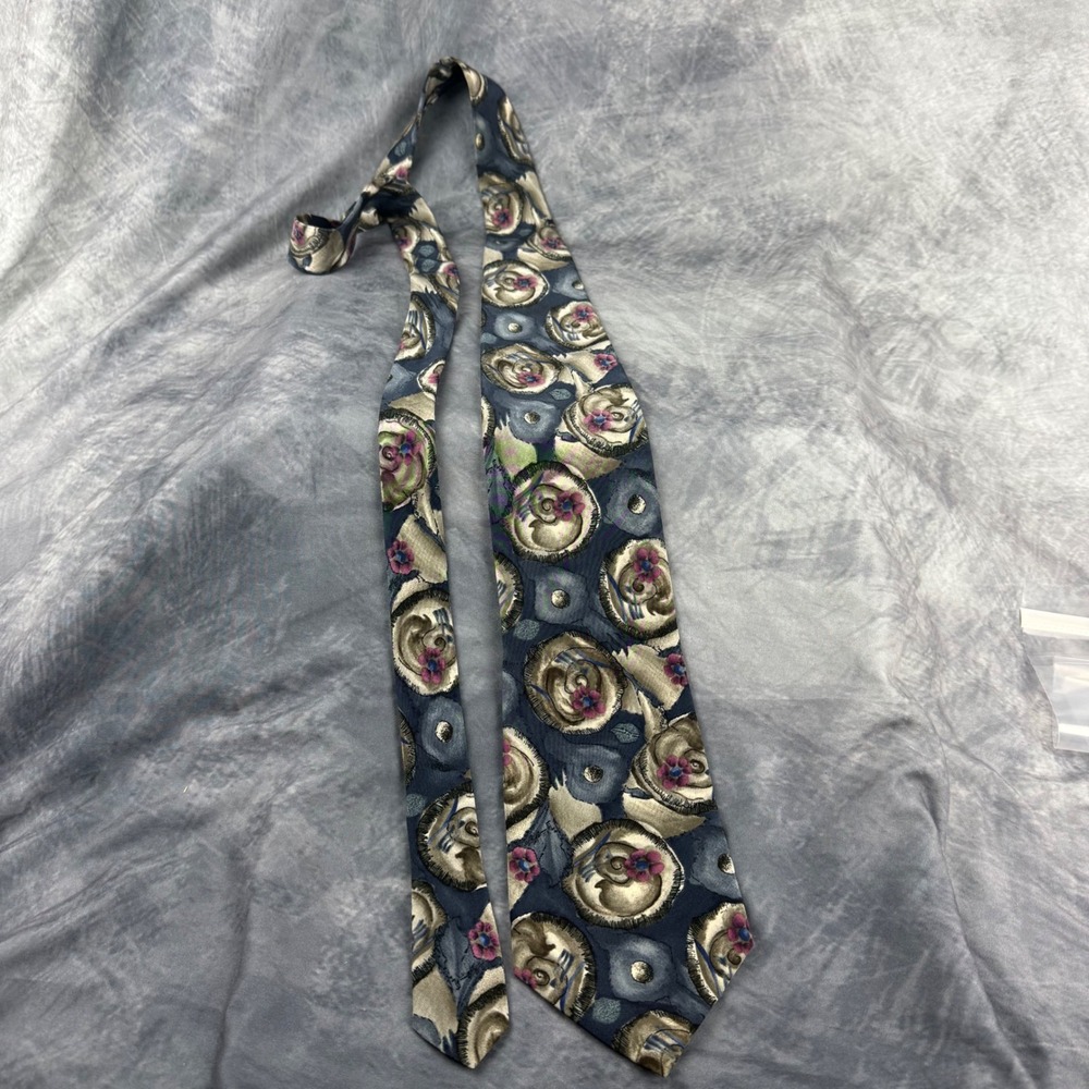J. Garcia Snail Garden Collection Nine Silk Tie Blue Abstract Floral Stonehenge - Picture 6 of 9